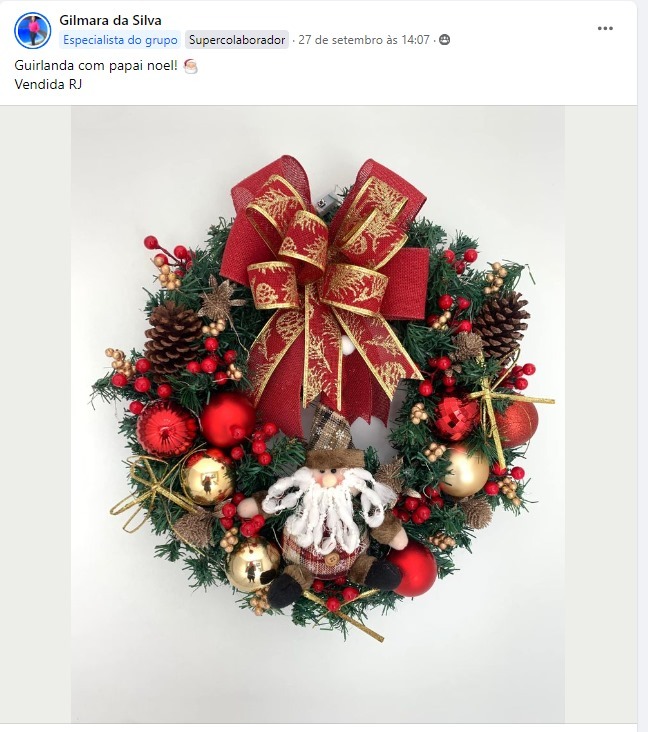 Criação de aluna do curso Natal Encantado: guirlanda de Natal feita à mão.