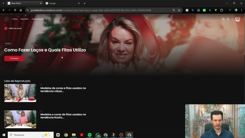 Vídeo mostrando por dentro do curso Natal Encantado, com a plataforma no estilo Netflix.
